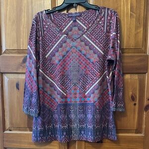 Gloria Vanderbilt v neck Multicolor Patterned Top L
